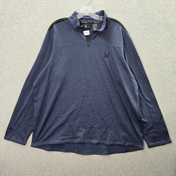 Spyder Active Men Sweatshirt Large Blue Logo 1/4 Zip Long Sleeve - Picture 1 of 5